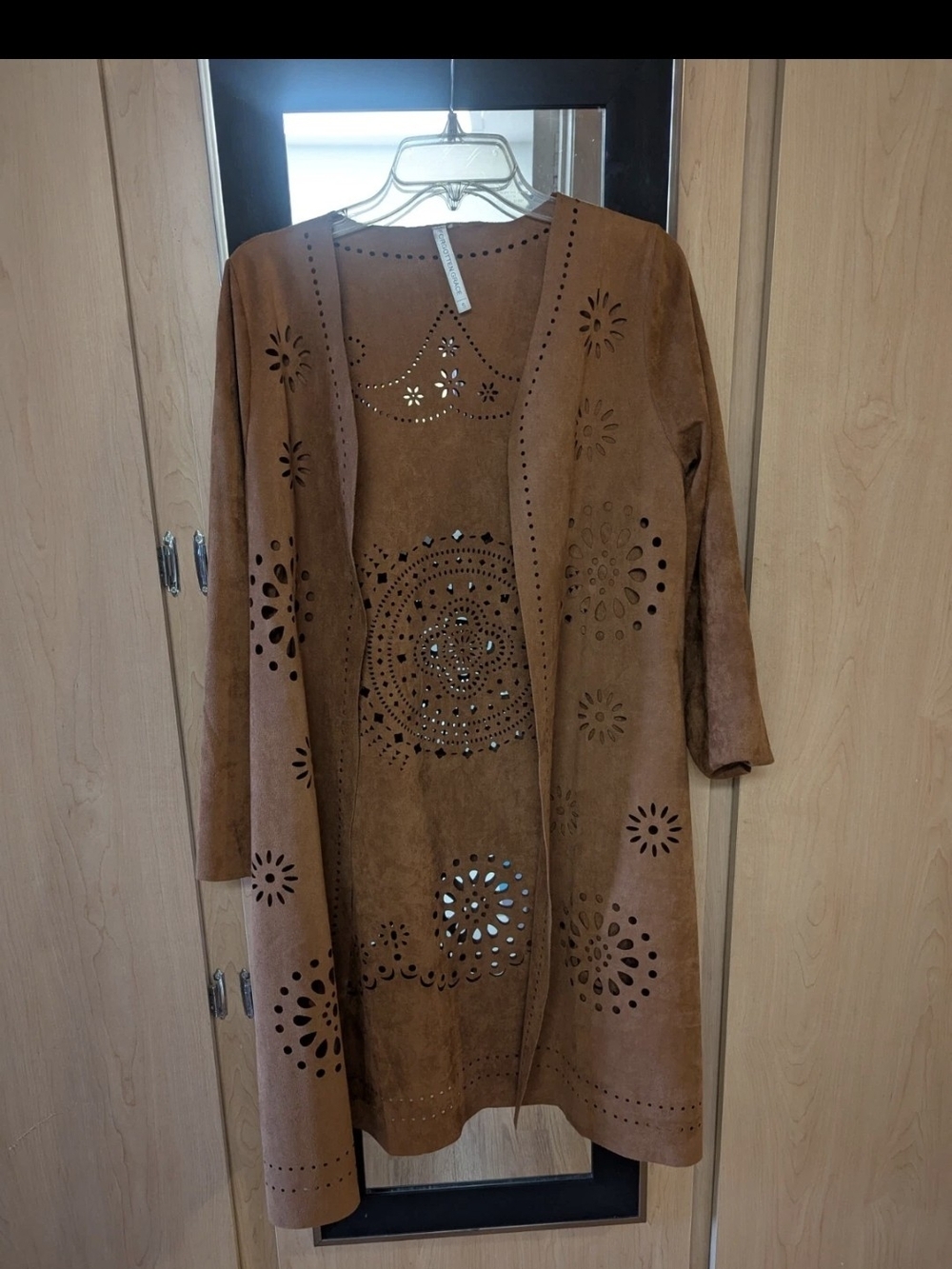 Women's Faux.Suede Laser-Cut Open Front Coatigan WESTERN